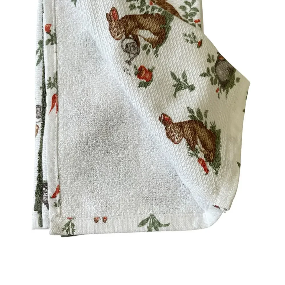 Shabby Chic Cotton Kitchen Towels Spring Floral Easter Bunny Rabbit Set of 3 NEW
